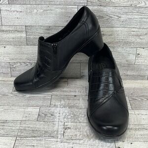 Clarks Bendables Slip‎ On Black Zip Up Pumps Shoes Women Size 11M